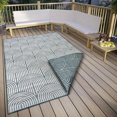 Zdjęcie produktu dla Ibenzoa® Dywan zewnętrzny 80 x 150 cm – wodoodporny, geometryczny wzór 3D w stylu skandynawskim boho, płasko tkany, idealny do ogrodu i balkonu