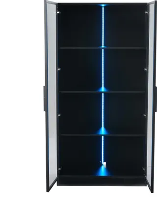 Produktbild von Merax Glasvitrine mit LED, 80x40x160cm, Hochschrank mit App-Steuerung, Doppeltür-Vitrine mit Einlegeböden, Standvitrine Schwarz