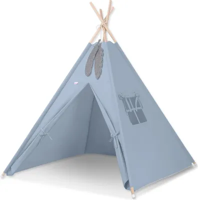 Produktbild von Tipi-Zelt für Kinder + Federanhänger - schmutziges Blau