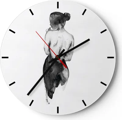 Produktbild von Wanduhr - Rund - Glasuhr - Aquarell Frau Nacktheit - 30x30cm - Schleichendes Uhrwerk - Lautlos - zum Aufhängen bereit - Dekoration Modern - Wanddekoration aus Glas - C3AR30x30-4721