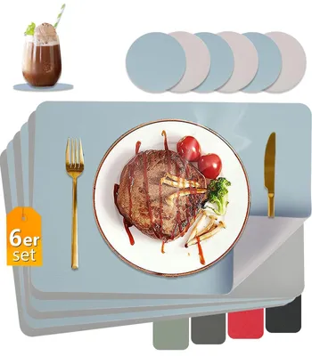 Produktbild von Set aus 6 waschbaren Platzdeckchen mit Untersetzer - Wendbar und hitzebeständig