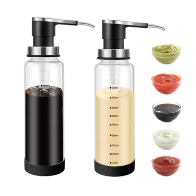 Produktbild von 2 Stück Saucenpumpenspender, 500 ml Schwarz, Lebensmittelqualität Edelstahlpumpen, Präzise Steuerung für Soßen, Honig, Sirup, Öl, Salatdressings