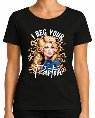 Imagen del producto de Camiseta para mujer, estilo retro, con la imagen de Dolly, la icónica cantante de música country "I Beg Your Parton", color negro, talla S