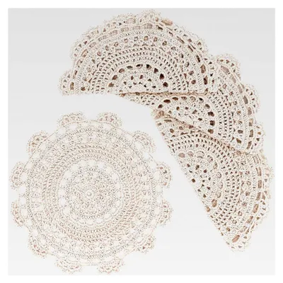 Produktbild von Runde Tischsets, handgefertigt, gehäkelt, aus Baumwolle, 25,4 cm, Beige, 4 Stück
