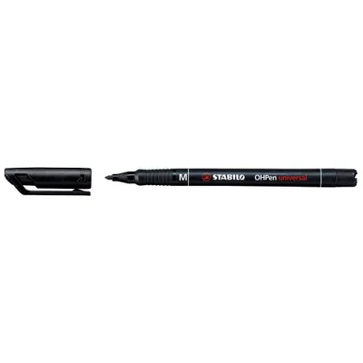 A black marker pen with its cap off, placed next to the cap on a white background.