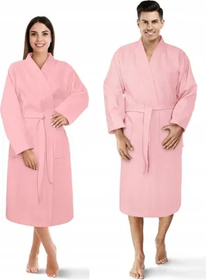 Produktbild von Damen Bademantel Herren Uni Baumwolle Kimono Waffel Gofer Rosa Xs