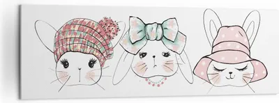 Produktbild von Bild auf Leinwand - Leinwandbild - Bunnys Hüte Illustration Kinder - 160x50cm - Wand Bild - Wanddeko - Leinwanddruck - Bilder - Kunstdruck - Leinwand bilder - Wandkunst - AB160x50-2852