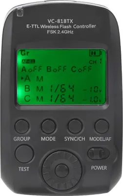 Zdjęcie produktu dla Vissico VC-818TX E Wyzwalacz błysku TTL Bezprzewodowy nadajnik 2,4 g maksymalna obsługa szybkiej synchronizacji 1/8000S obsługuje 8 kanałów 30ID