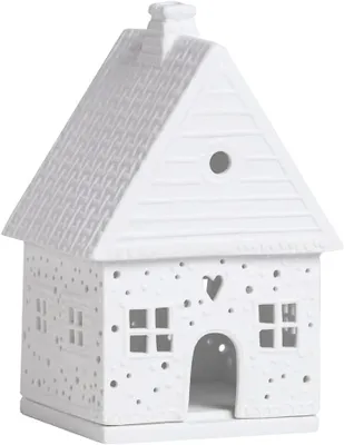 Productafbeelding van Lichthuis peperkoek klein uit porselein ongeglazuurd in de kleur wit, afmetingen: 14 x 9 x 8,5 cm, 90318