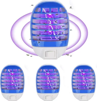 Produktbild von 4er Set, Mückenvernichter Lampe Blau, geräuschlos, 90% Mückentötungsrate, UV-LED, steckbar, sicher für Babys & Schwangere, energiesparend, Wandmontage
