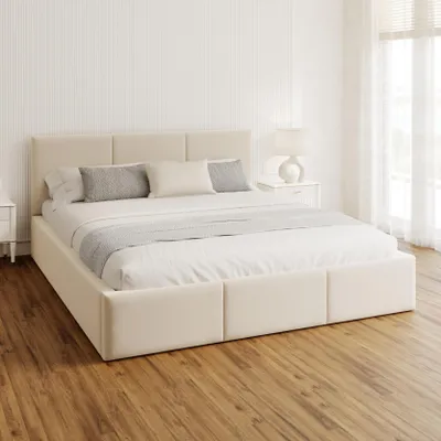 Produktbild von FDM Bett AMBER Paris 180x200 cm Polsterbett mit Lattenrost aus Metall Bettkasten Stauraumbett Samt  cream