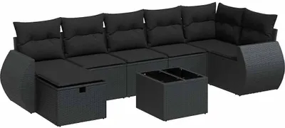 Produktbild von vidaXL 8-tlg. Garten-Sofagarnitur mit Kissen Schwarz Poly Rattan