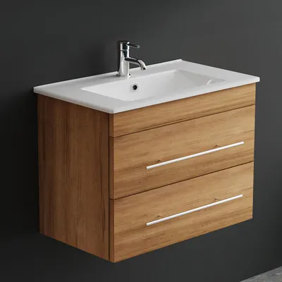 Produktbild von Alpenberger Waschbeckenunterschrank | Badmöbel Set 70 cm | Hängeschrank mit 2 Schubladen | Waschtisch | Keramik Waschbecken | Vormontierter Badschrank | Bad & Gäste WC