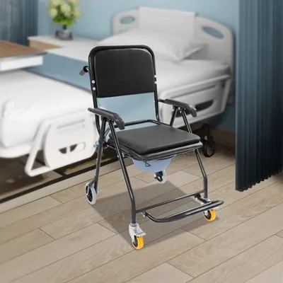 Productafbeelding van Douchestoel met wielen - comfortabele badkamerstoel en commode met een capaciteit van 150 kg
