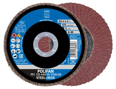 Produktbild von 10x PFERD Lamellenschleifscheibe POLIFAN PFC 125 A40 SG STEELOX