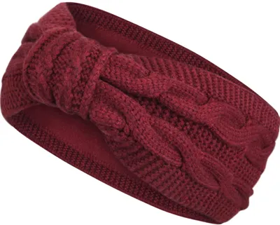 Produktbild von Damen Stirnband gestricktes Haarband mit Schleife und Zopfmuster, Mädchen Ohrenwärmer gefüttert mit weichem Fleece Innenfutter Rosa