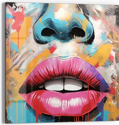 Produktbild von DEQOART Glasbild Echtglas 30x30 cm 'Farbsturm der Lippen' Wandbild Bild modern Deko