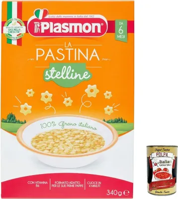 Produktbild von 6x Plasmon Pastina Stelline 340g da 6 mesi + Italian gourmet polpa 400g