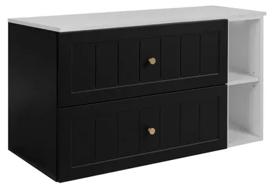 Image de Ensemble de meubles de salle de bains, noir/blanc, 80 (60 + 20) x 46 x 58 cm, 3 couleurs de poignées incluses