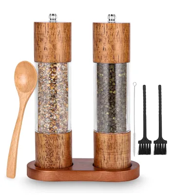 Produktbild von Salz- und Pfeffermühle aus Holz 2er Set, Gewürzmühle mit Keramikmahlwerk, einstellbar für Gewürze, Pfeffer, Salz, 2er Set, 21,5cm
