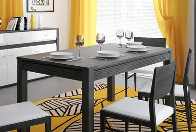 Image de Table à manger, table de cuisine en pin noir, 160-200 x 90 cm