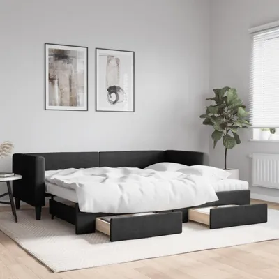 Obrázok produktu pre Rozťahovacia posteľ do obývačky s úložným priestorom, rozmer 80x200 cm, čierna, čalúnená látkou