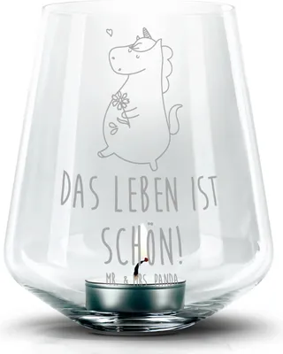 Produktbild von Mr. & Mrs. Panda Kerzenhalter Glas Einhorn Spaziergang - Transparent - Geschenk, Unicorn, Einhörner, Laterne, Deko Windlicht, Teelichthalter, Blumen, Motivation