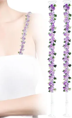 Produktbild von BH-Träger – 37,5 cm – Ersatz-BH-Träger für Damen – BH-Träger mit gestickten Blumen – BH-Träger mit Blumenmuster aus Spitze – Haken 1,45 cm – Lila