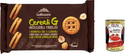 Produktbild von 3x Galbusera Cereal G Vollkornkekse gefüllt mit Gianduiacreme, biscuits cookies 160g + Italian Gourmet polpa 400g