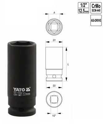 Produktbild von Yato 1/2" Langer 6-Kant-Schlagsteckschlüssel 24Mm