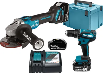 A collection of Makita power tools and accessories are displayed on a white background.