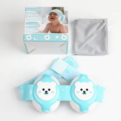 Produktbild von Baby Gehörschutz mit weichem Kopfband – Lärmschutz-Kopfhörer  für Neugeborene & Kleinkinder (0-36 Monate), Blau/Bär-Design