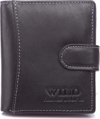 Zdjęcie produktu dla WILD Portfel Męski Skórzany Pionowy Mały Kieszonkowy Ze skóry naturalnej Czarny