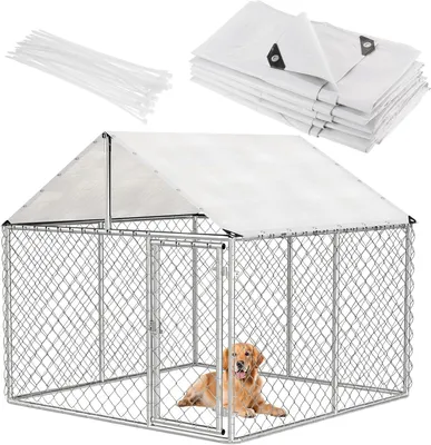Produktbild von Wasserdichte Hundehüttenabdeckung für den Außenbereich, 2,5 x 2,4 m, mit UV-Schutz, Hundezaunplane mit 100 Kabelbindern für ein großes Hundegehege oder einen Käfig (nur Abdeckung)