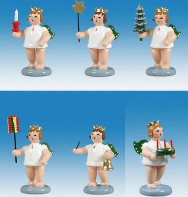 Produktbild von Holzfigur Engelfiguren Adventsboten 6-teilig ohne Krone Höhe 6cm NEU