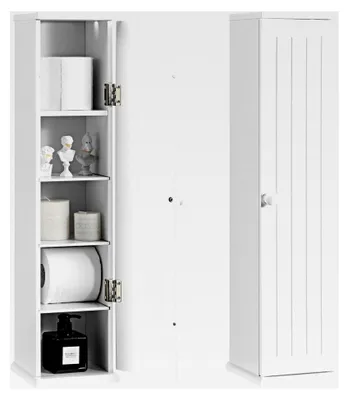 Produktbild von Schmaler Toilettenschrank, weißer Badezimmerschrank, Badschrank mit 3 abnehmbaren Regalen, Nischenschrank aus Holz, Aufbewahrungsschrank für das Badezimmer, 16 x 17 x 69 cm