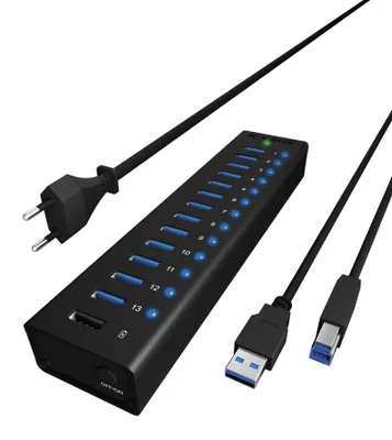 Obrázek produktu pro ICY BOX IB-AC6113, USB 3.2 Gen 1 (3.1 Gen 1) Type-B, USB 3.2 Gen 1 (3.1 Gen 1) Type-A, 5000 Mbit/s, Černá, Hliník, Čína