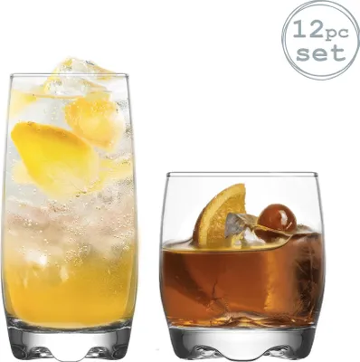 Produktbild von LAV Adora Longdrinkgläser + Whiskey Tumblers - 390 ml / 290 ml - Satz von 12