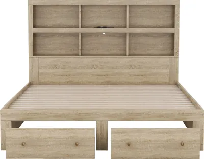 Produktbild von Flieks Jugendbett 160x200cm Doppelbett mit USB, Massivholzbett mit 2 Schubladen und Stauraumkopfteil, Kinderbett Funktionsbett mit Lattenrost, Naturbelassen