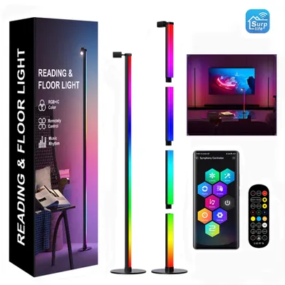 Produktbild von Stehlampen, LED dimmbar Stehlampe, Bluetooth RGB Leselampe, Stehleuchte, mit Fernbedienung, Ecklampe, APP-Steuerung, Schwarz, 16 ∗ 142,5 cm