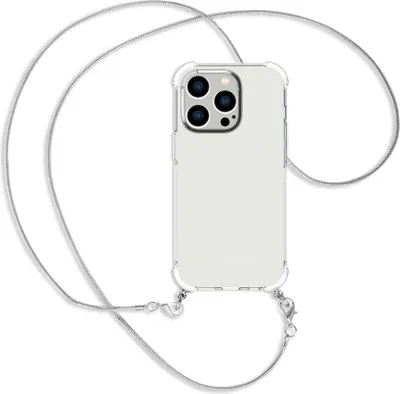 Produktbild von Handykette Backcover-Schutzhülle mit Band (Metall silberfarben) für Apple iPhone 14 Pro (6.1'') - silberfarbene Snake-Kette