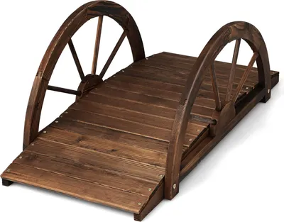 Produktbild von Drevený mostík s polkruhovým zábradlím, záhradný mostík z jedľového dreva, mostík k jazierku s nosnosťou do 75 kg, dekoratívny mostík na záhradu k jazierku na terasu, 101 x 48,5 x 38 cm, tmavohnedý