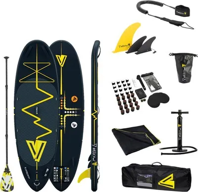 Produktbild von Stand Up Paddle Board - SUP BOARD YellowV aufblasbar (8 Fuß / 250 cm) Heartbeat "IGUAZU" leichtes Paddel / Kinder