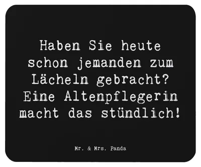 Produktbild von Mr. & Mrs. Panda Mousepad Spruch Altenpflegerin Lächeln - Schwarz - Geschenk, computer mauspad, mousematte, kreative Geschenke, Pflegeberuf, pc mausunterlage, Hingabe
