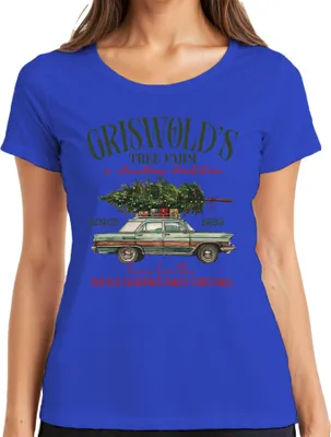 Produktbild von Griswold's Tree Farm Weihnachten Schöne Bescherung Clark Griswold Damen T-Shirt, Blau, M