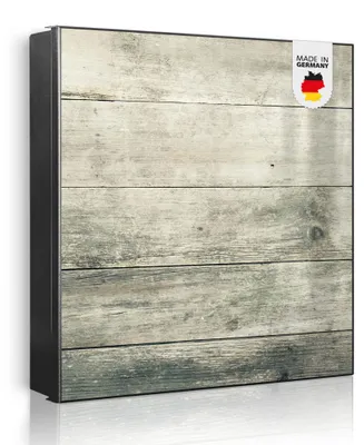 Produktbild von banjado Schlüsselkasten aus Metall, 30x30cm groß mit 32 Haken, als Magnettafel nutzbar, Korpus schwarz, Anschlag links, Graue Planken [SKG2 11468]