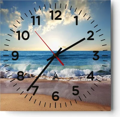 Produktbild von Wanduhr - Quadrat - Glasuhr - Meer Ufer Wasser - 30x30cm - Schleichendes Uhrwerk - Lautlos - zum Aufhängen bereit - Dekoration Modern - Wanddekoration aus Glas - C4AC30x30-3551