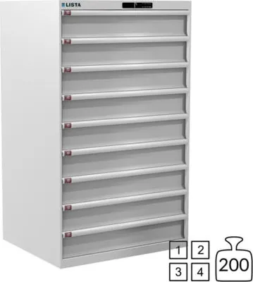 Produktbild von Lista Schubladenschrank - 78.713.110 - 1.450x870x725 mm (HxBxT) - 9 Schubladen - 200 kg - Code Lock - reinweiß (RAL 9010)