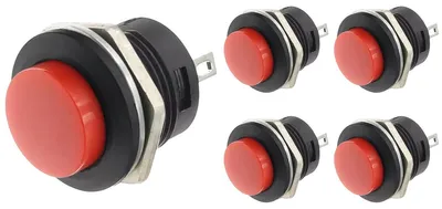 Productafbeelding van ProRide Pulsschakelaar OFF-(ON) - 250V/3A - Inbouw-Ø16mm - Rood - 5 Stuks