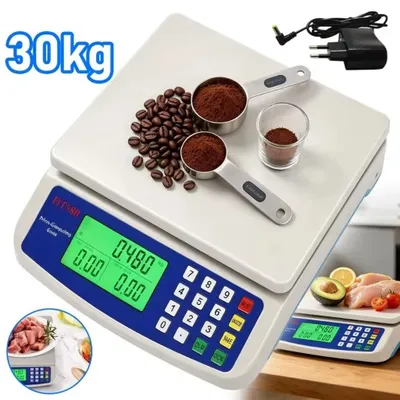 Obrázok produktu pre Digitálna kuchynská váha – Elektronická váha – Maximálna hmotnosť: 30 kg – Vysoká presnosť – LCD displej s podsvietením – Funkcia tarovania – 3 jednotky merania